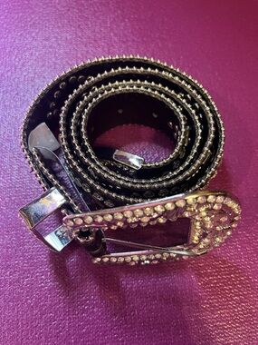 Black Women's Rhinestone Accent Belt with Silver Buckle